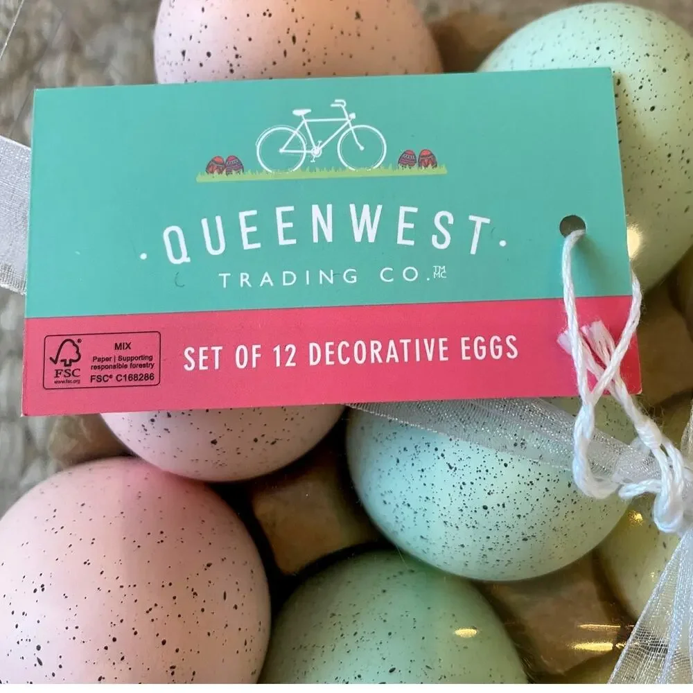 Queenswest Easter Eggs Boxed Set of 12 Pastel Colors Speckled Spring Decor New